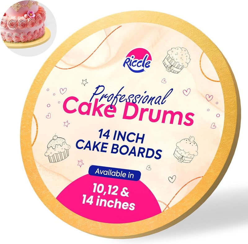 RICCLE 14 Inch Single Gold Cake Drum - Smooth-Edged Pack of 1 - Sturdy Boards Round - Bend Resistant Multi-Layered Base for Minimalist Displays - Image 1
